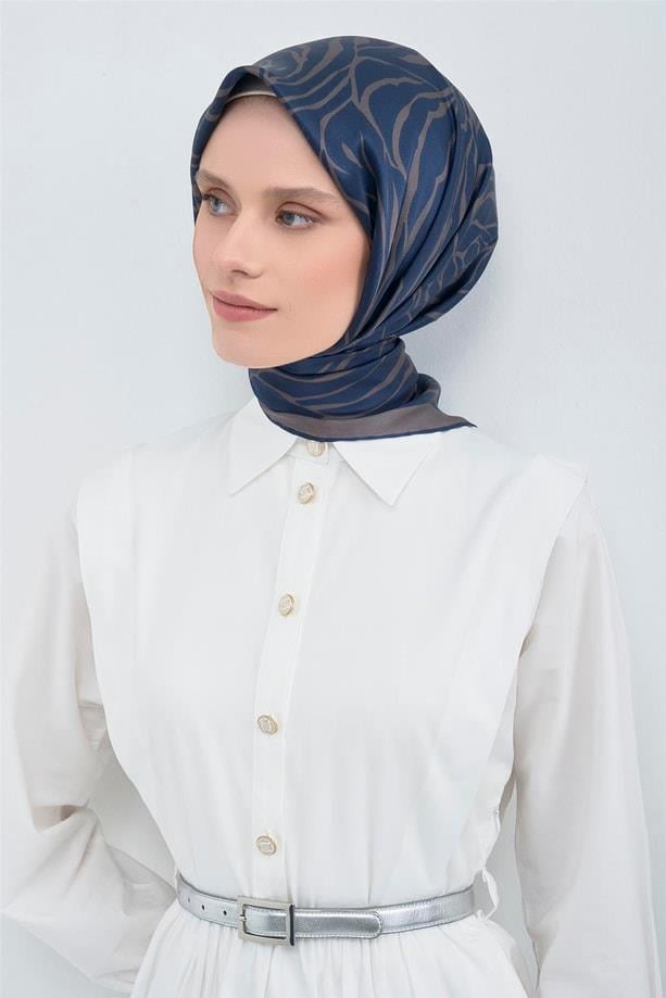 Armine İpek Eşarp 2026 Yaz - 9511-12 Lacivert Füme Twill