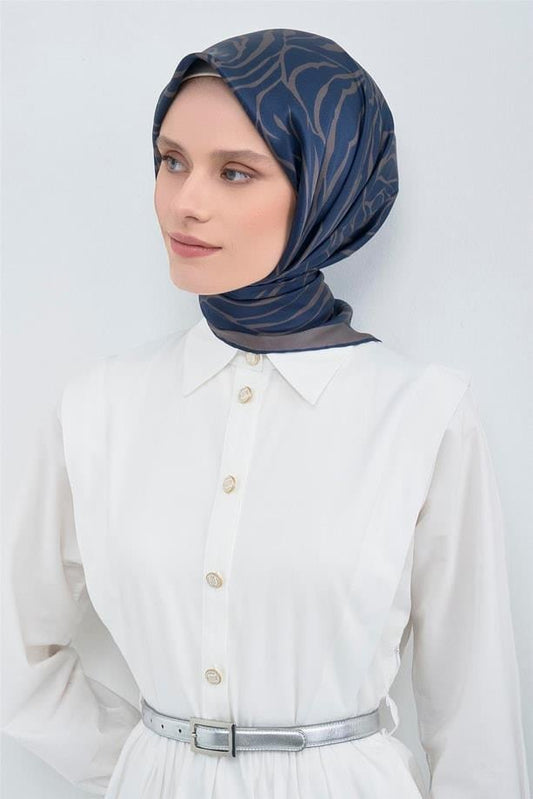 Armine İpek Eşarp 2026 Yaz - 9511-12 Lacivert Füme Twill
