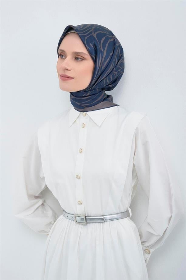 Armine İpek Eşarp 2026 Yaz - 9511-12 Lacivert Füme Twill