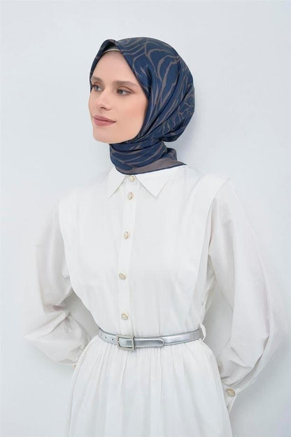 Armine İpek Eşarp 2026 Yaz - 9511-12 Lacivert Füme Twill