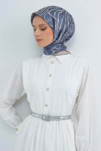 Armine İpek Eşarp 2026 Yaz - 9511-58 Mavi Krem Twill