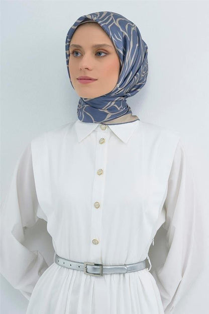 Armine İpek Eşarp 2026 Yaz - 9511-58 Mavi Krem Twill