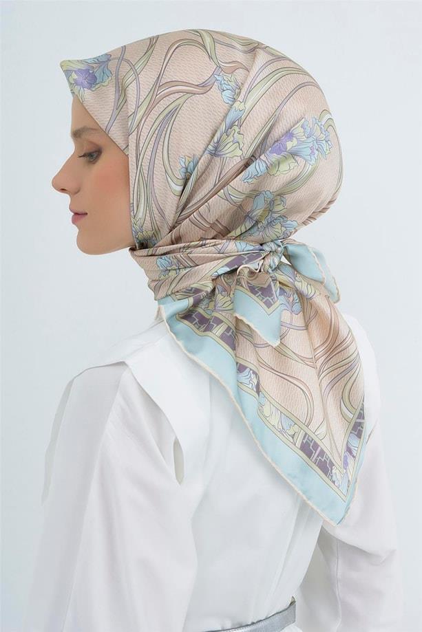 Armine İpek Eşarp 2026 Yaz - 9512-31 Soft Pembe Mavi Twill