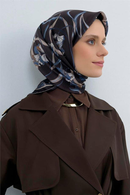 Armine İpek Eşarp 2026 Yaz - 9512-37 Koyu Kahve Twill