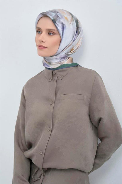 Armine İpek Eşarp 2026 Yaz - 9515-01 Gümüş Yeşil Twill