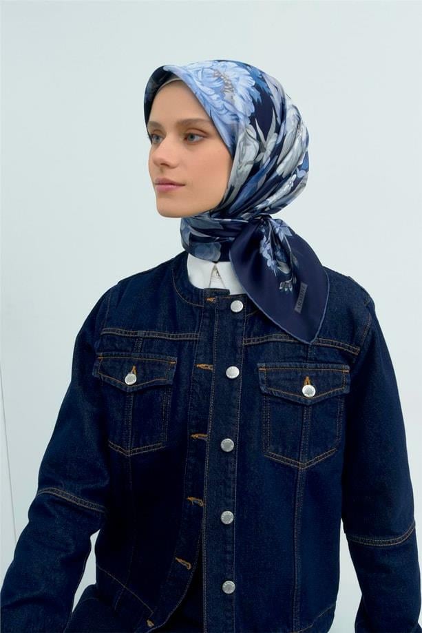 Armine İpek Eşarp 2026 Yaz - 9516-06 Lacivert Twill