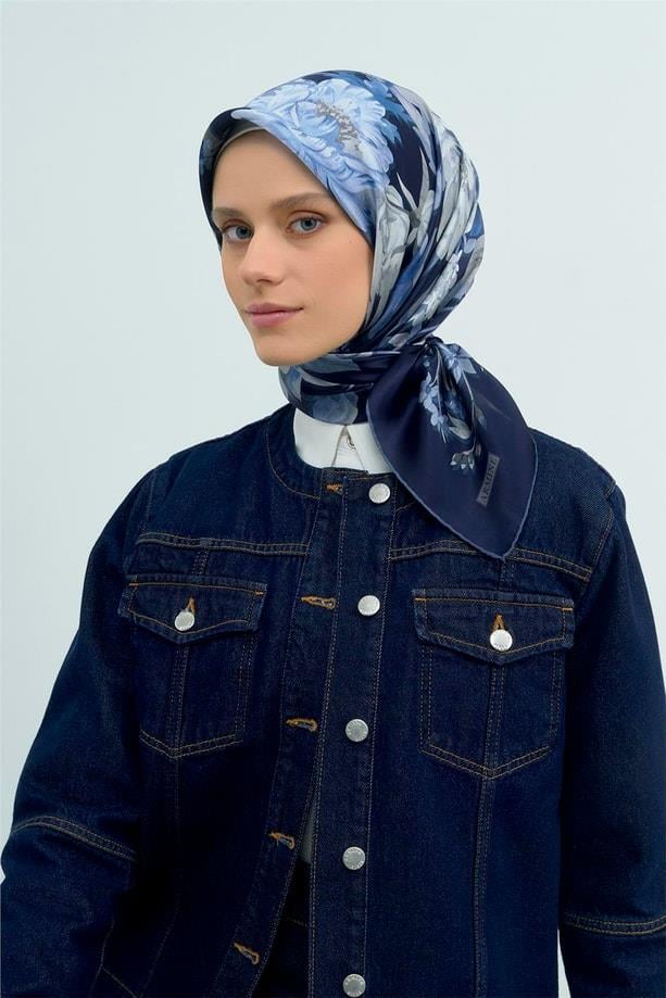 Armine İpek Eşarp 2026 Yaz - 9516-06 Lacivert Twill