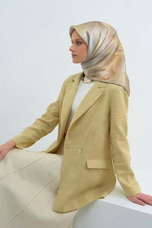 Armine İpek Eşarp 2026 Yaz - 9519-05 Gri Sarı Twill