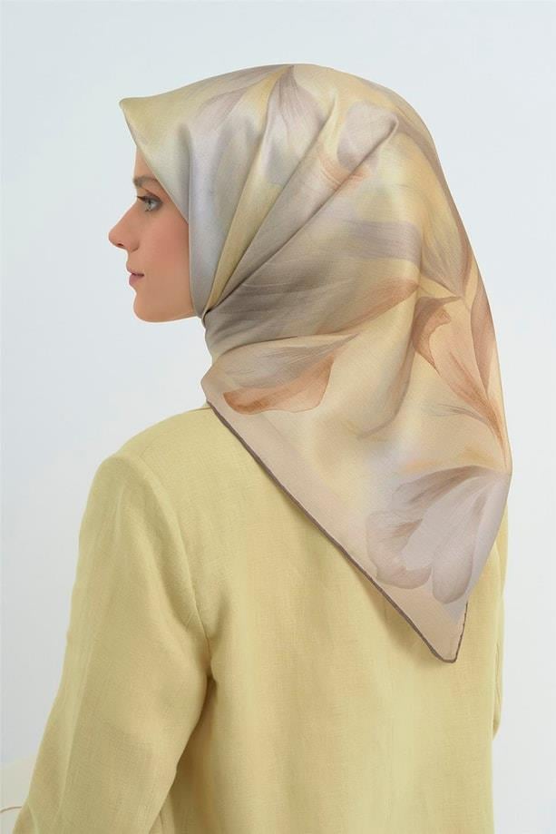 Armine İpek Eşarp 2026 Yaz - 9519-05 Gri Sarı Twill