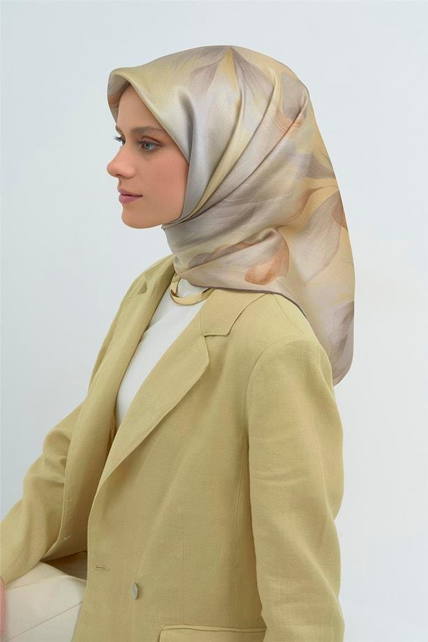 Armine İpek Eşarp 2026 Yaz - 9519-05 Gri Sarı Twill