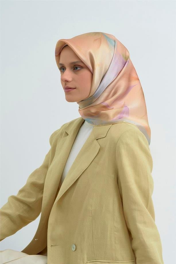 Armine İpek Eşarp 2026 Yaz - 9519-83 Soft Pembe Mavi Twill