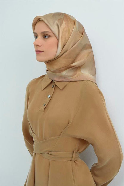 Armine İpek Eşarp 2026 Yaz - 9519-85 Sütlü Kahve Gri Twill