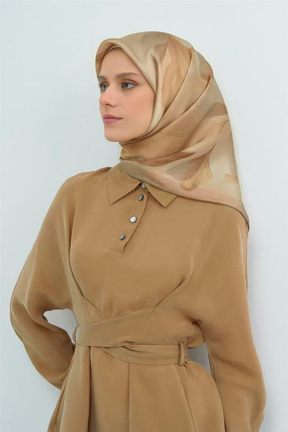 Armine İpek Eşarp 2026 Yaz - 9519-85 Sütlü Kahve Gri Twill