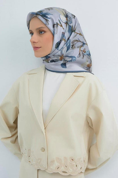 Armine İpek Eşarp 2026 Yaz - 9524-01 Buz Mavi Gümüş Sura