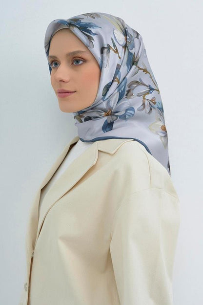 Armine İpek Eşarp 2026 Yaz - 9524-01 Buz Mavi Gümüş Sura