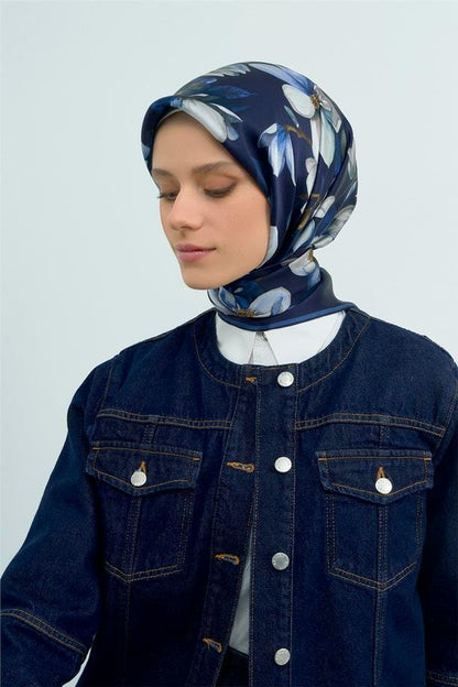 Armine İpek Eşarp 2026 Yaz - 9524-06 Koyu Lacivert Twill