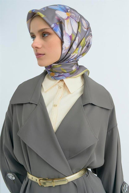 Armine İpek Eşarp 2026 Yaz - 9524-33 Füme Twill