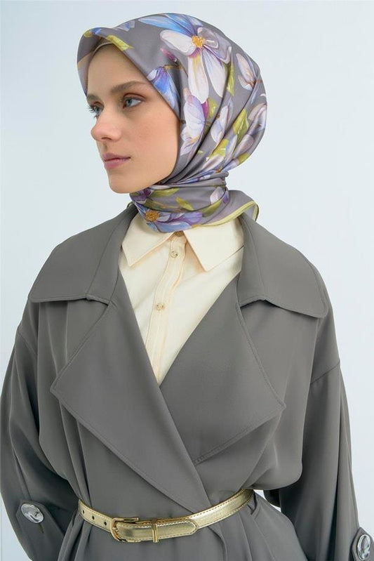 Armine İpek Eşarp 2026 Yaz - 9524-33 Füme Twill