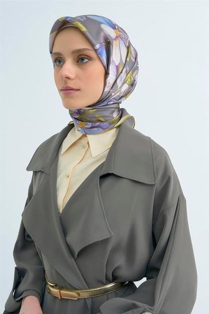 Armine İpek Eşarp 2026 Yaz - 9524-33 Füme Twill