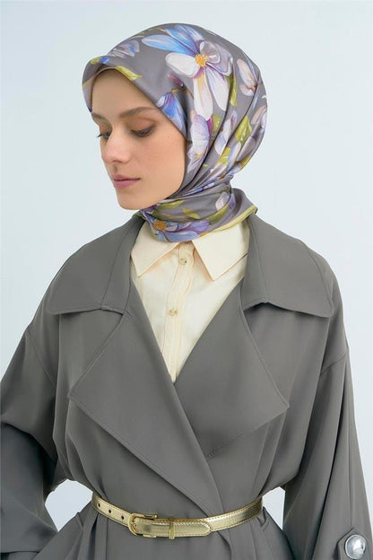 Armine İpek Eşarp 2026 Yaz - 9524-33 Koyu Gri Yeşil Sura