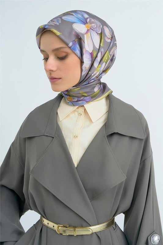 Armine İpek Eşarp 2026 Yaz - 9524-33 Koyu Gri Yeşil Sura