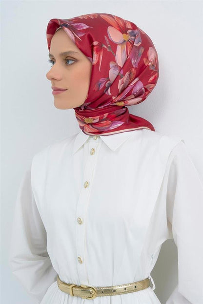 Armine İpek Eşarp 2026 Yaz - 9524-34 Kırmızı Twill