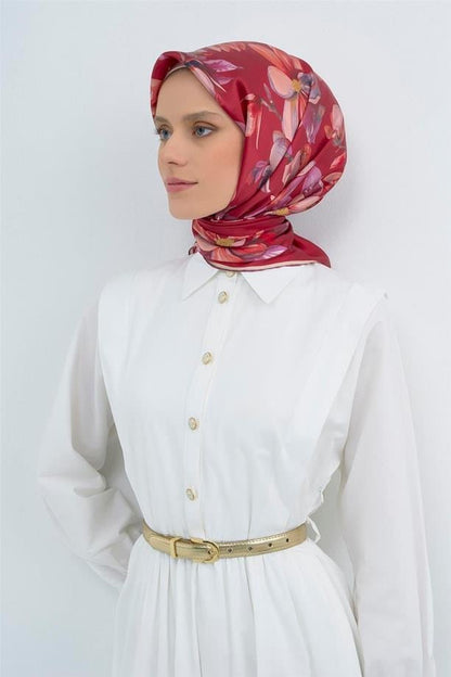 Armine İpek Eşarp 2026 Yaz - 9524-34 Kırmızı Twill