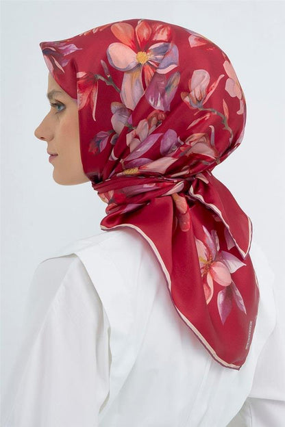 Armine İpek Eşarp 2026 Yaz - 9524-34 Kırmızı Twill