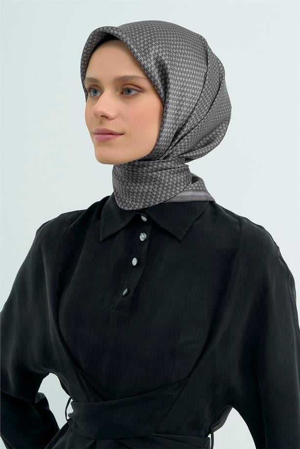 Armine İpek Eşarp 2026 Yaz - 9528-54 Füme Gri Twill