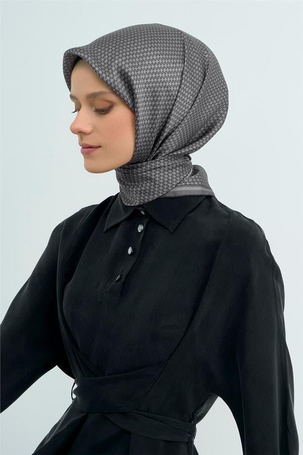 Armine İpek Eşarp 2026 Yaz - 9528-54 Füme Gri Twill