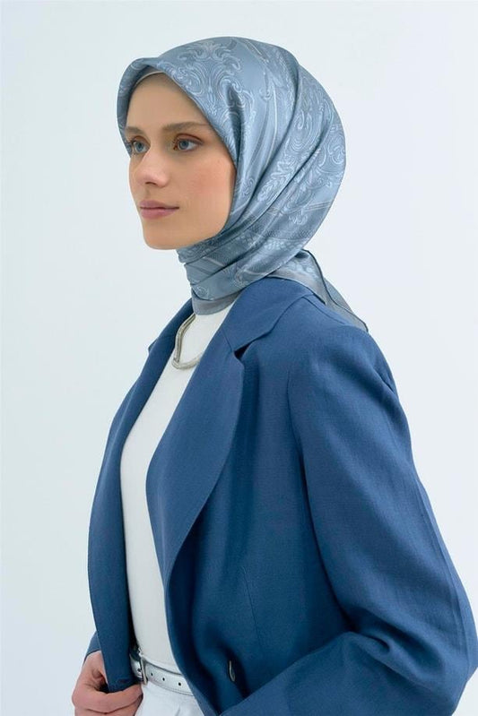 Armine İpek Eşarp 2026 Yaz - 9537-03 Gri Mavi Twill