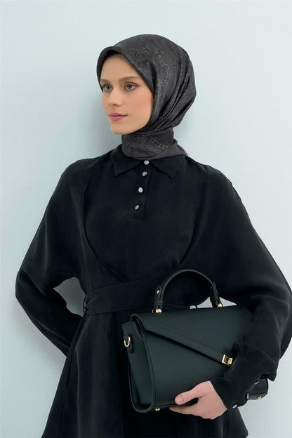 Armine İpek Eşarp 2026 Yaz - 9537-80 Füme Twill