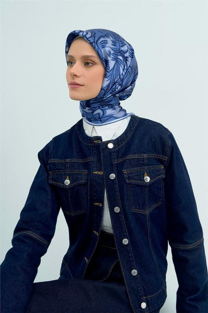 Armine İpek Eşarp 2026 Yaz - 9539-31 Mavi Twill