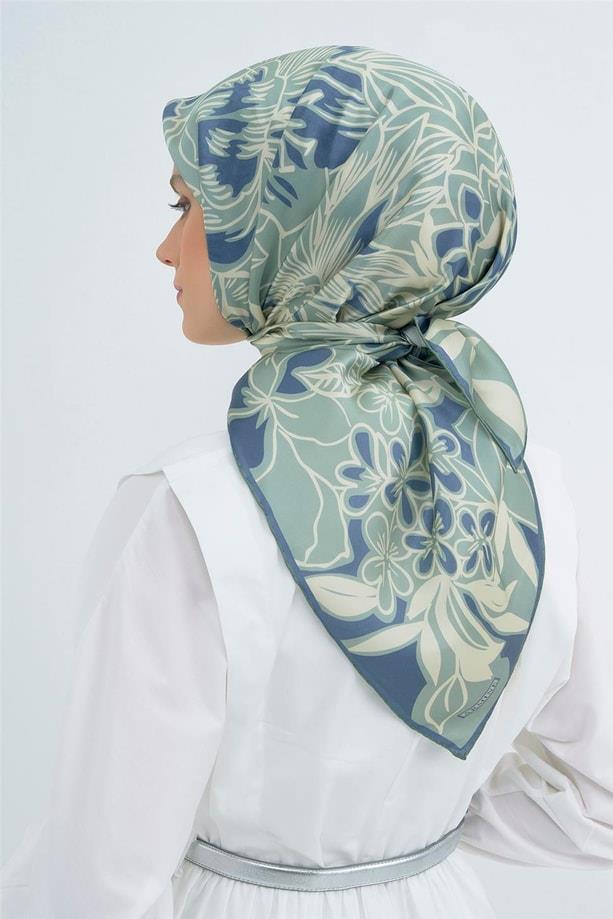 Armine İpek Eşarp 2026 Yaz - 9539-51 Mint Mavi Twill