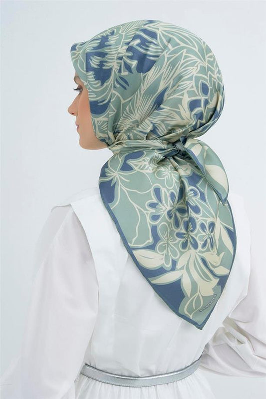 Armine İpek Eşarp 2026 Yaz - 9539-51 Mint Mavi Twill