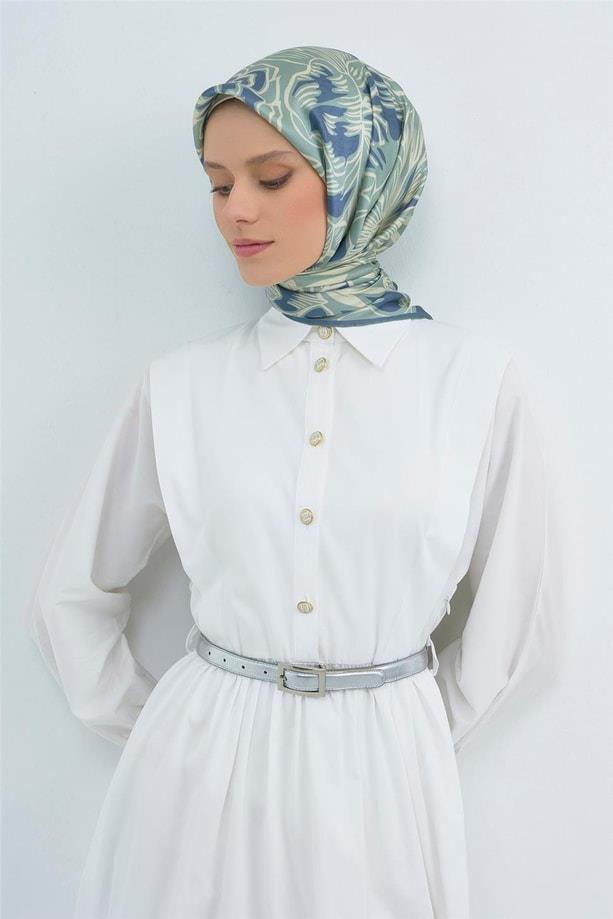 Armine İpek Eşarp 2026 Yaz - 9539-51 Mint Mavi Twill