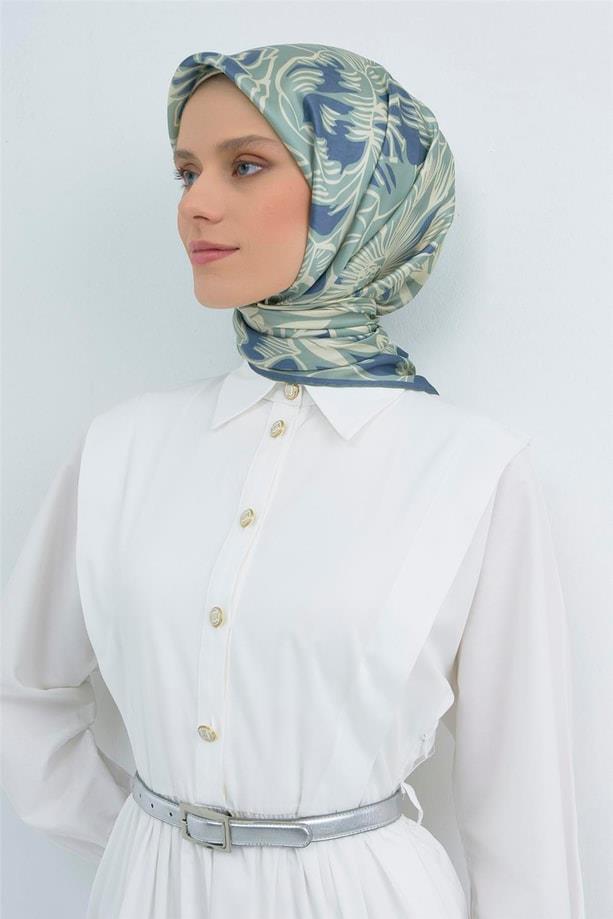 Armine İpek Eşarp 2026 Yaz - 9539-51 Mint Mavi Twill