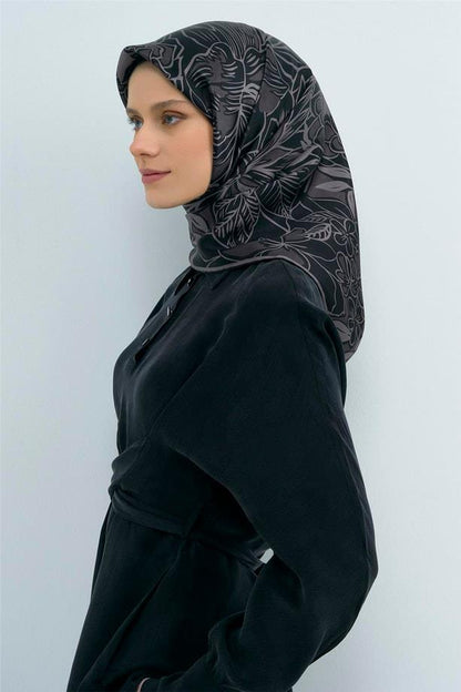 Armine İpek Eşarp 2026 Yaz - 9539-83 Siyah Füme Twill