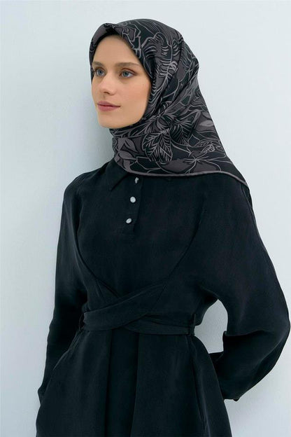 Armine İpek Eşarp 2026 Yaz - 9539-83 Siyah Füme Twill