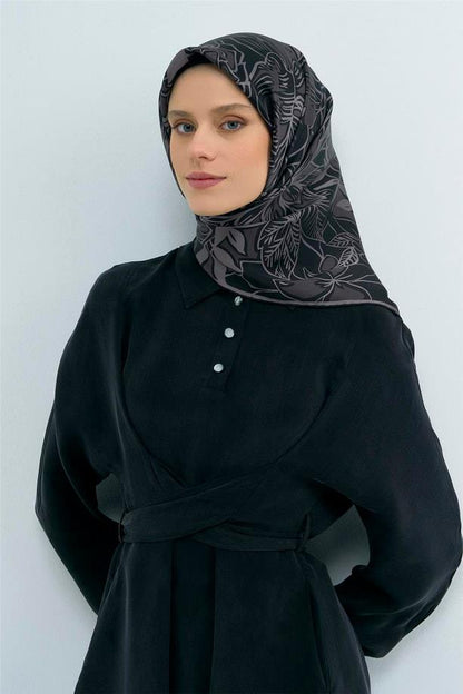 Armine İpek Eşarp 2026 Yaz - 9539-83 Siyah Füme Twill