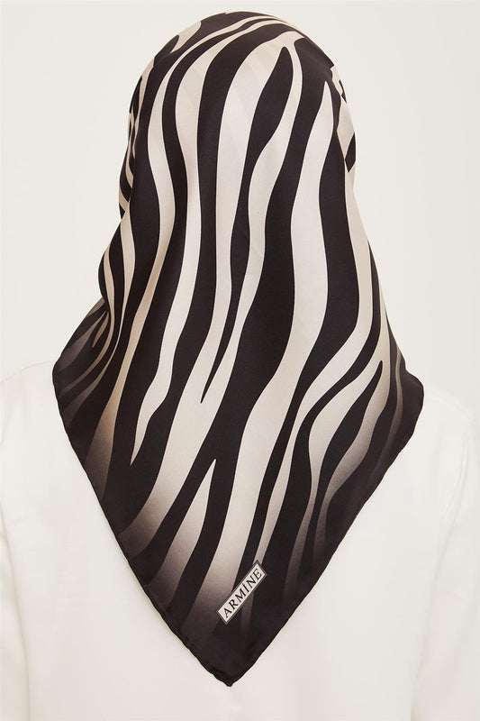 Armine İpek Eşarp Nostalji - 8274-01 Siyah Krem Zebra Sura