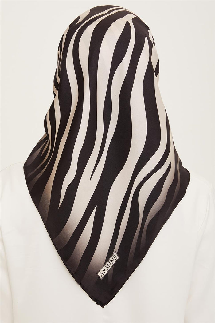 Armine İpek Eşarp Nostalji - 8274-01 Siyah Krem Zebra Sura