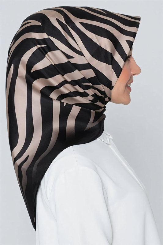 Armine İpek Eşarp Nostalji - 8274-02 Siyah Vizon Zebra Sura