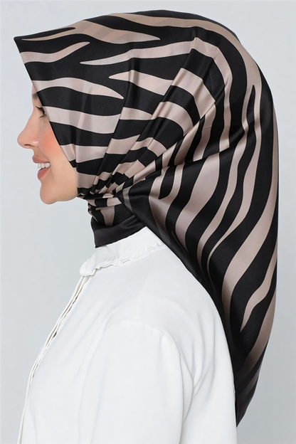 Armine İpek Eşarp Nostalji - 8274-02 Siyah Vizon Zebra Sura