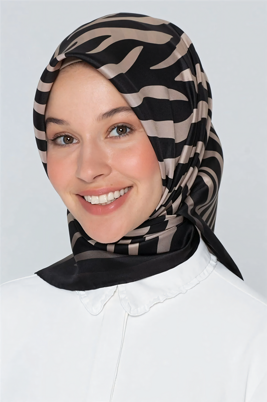 Armine İpek Eşarp Nostalji - 8274-02 Siyah Vizon Zebra Twill