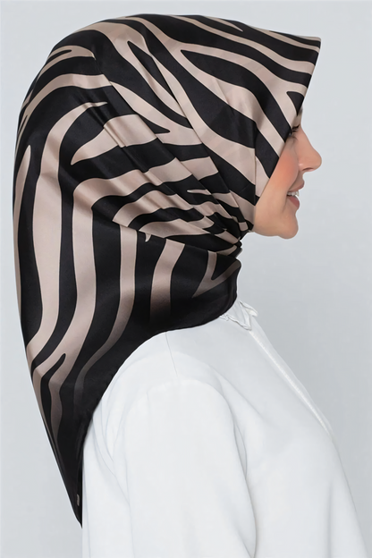 Armine İpek Eşarp Nostalji - 8274-02 Siyah Vizon Zebra Twill
