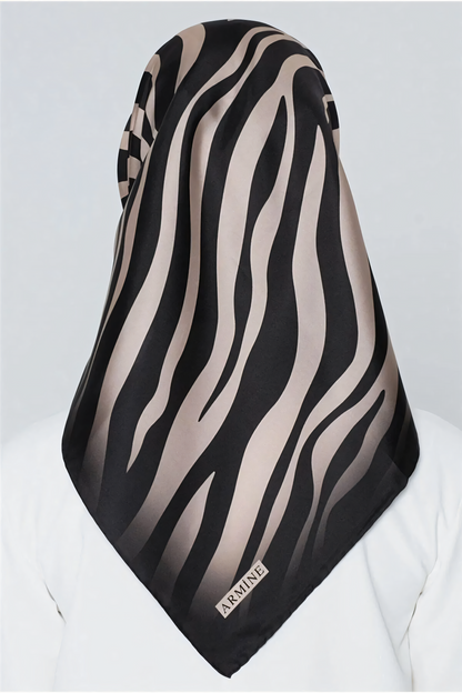 Armine İpek Eşarp Nostalji - 8274-02 Siyah Vizon Zebra Twill