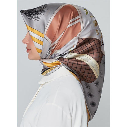 Armine İpek Eşarp Nostalji - 8303-37 Gri Sarı Twill