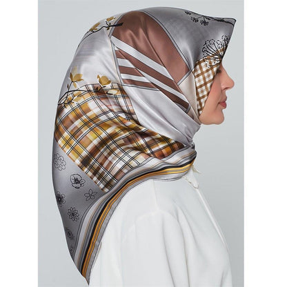 Armine İpek Eşarp Nostalji - 8303-37 Gri Sarı Twill