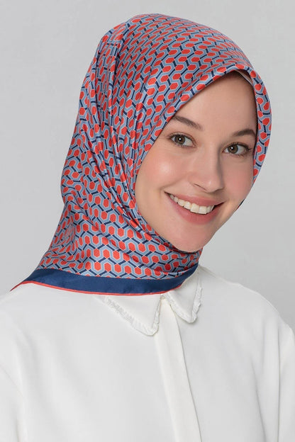 Armine İpek Eşarp Nostalji - 8401-31 Turuncu Mavi Twill